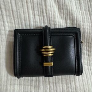 Charles & Keith Black Leather Mini Wallet with Gold Hardware